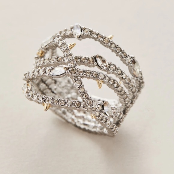 Alexis Bittar Jewelry - Alexis Bittar New Silver Orbiting Pave Crystal Thorny Lace Ring Size 7